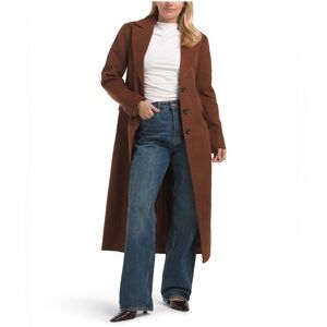 New 7 For All Mankind Faux Fur Wool Long 3 Button Chocolate Brown Maxi Coat S